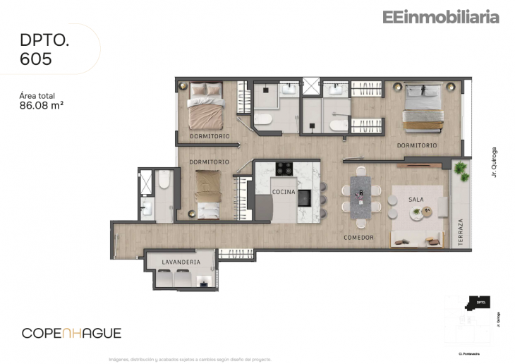 Plano del modelo Típico 5-B del proyecto Copenhague en Santiago De Surco