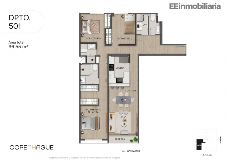 Plano del modelo Típico 1-A del proyecto Copenhague en Santiago De Surco