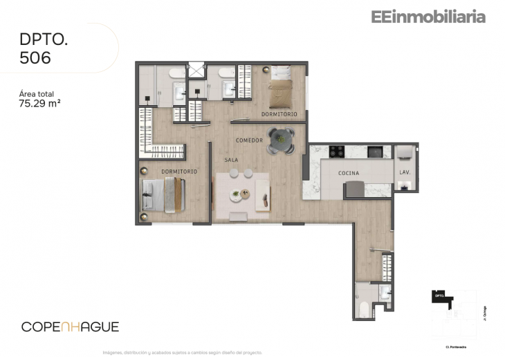 Plano del modelo Típico 6-A del proyecto Copenhague en Santiago De Surco