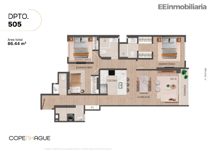 Plano del modelo Típico 5-A del proyecto Copenhague en Santiago De Surco