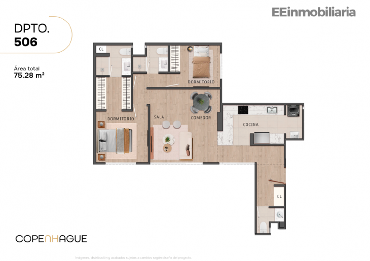 Plano del modelo Típico 6-A del proyecto Copenhague en Santiago De Surco