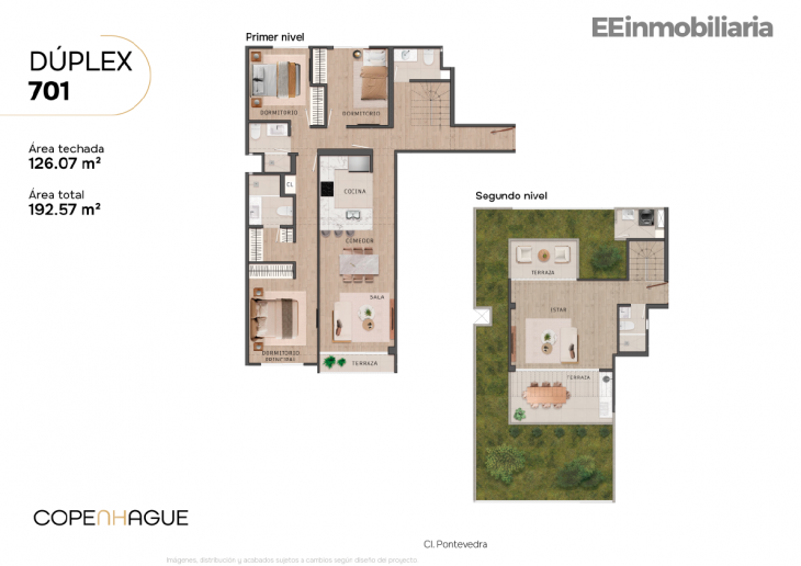 Plano del modelo Dúplex 701 del proyecto Copenhague en Santiago De Surco