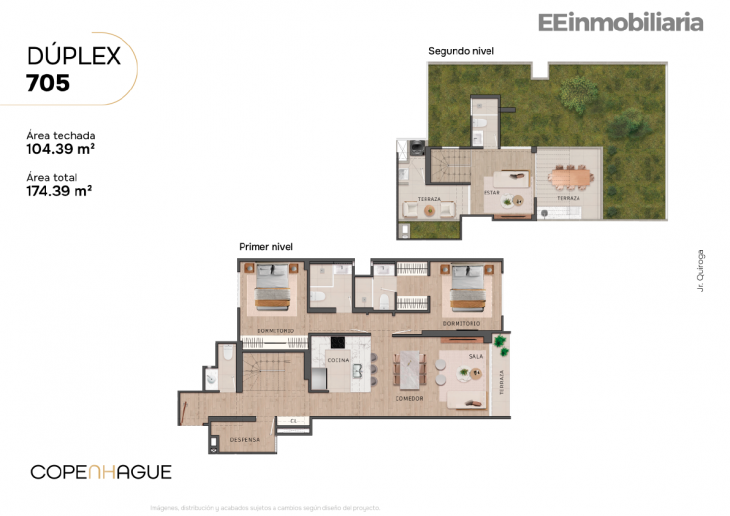 Plano del modelo Dúplex 705 del proyecto Copenhague en Santiago De Surco