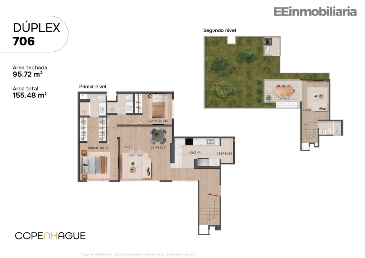 Plano del modelo Dúplex 706 del proyecto Copenhague en Santiago De Surco