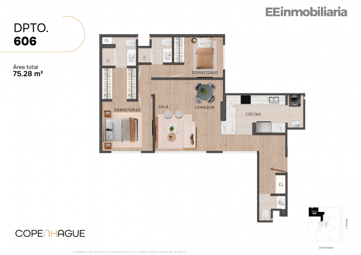 Plano del modelo Típico 6-B del proyecto Copenhague en Santiago De Surco