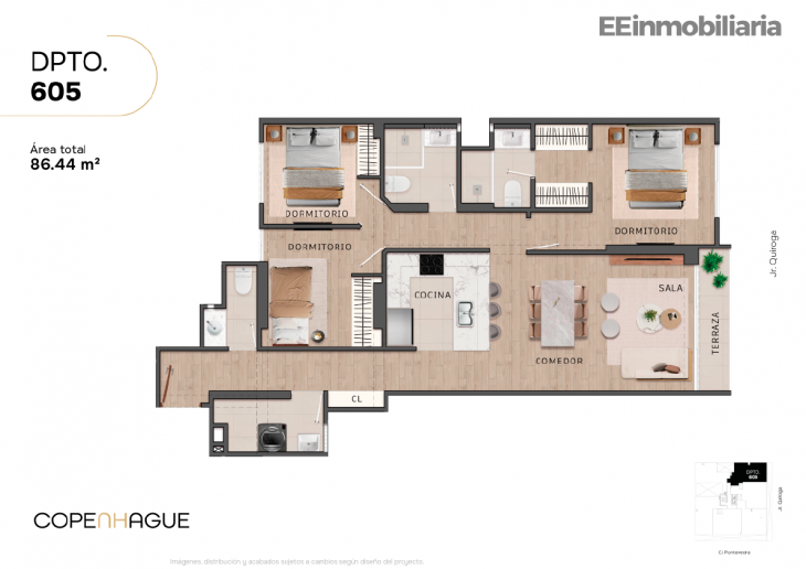 Plano del modelo Típico 5-B del proyecto Copenhague en Santiago De Surco