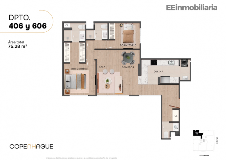 Plano del modelo Típico 6-B del proyecto Copenhague en Santiago De Surco