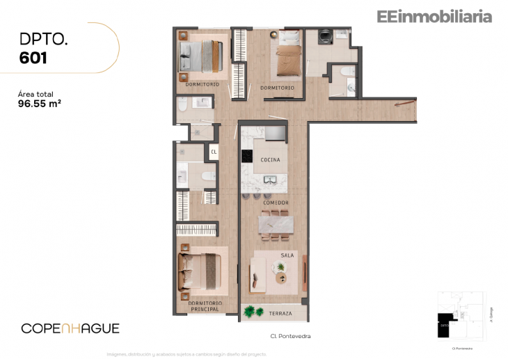 Plano del modelo Típico 1-B del proyecto Copenhague en Santiago De Surco