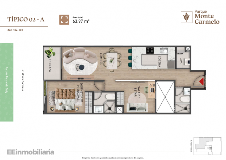 Plano del modelo Típico 2-A del proyecto Parque Monte Carmelo en Santiago De Surco