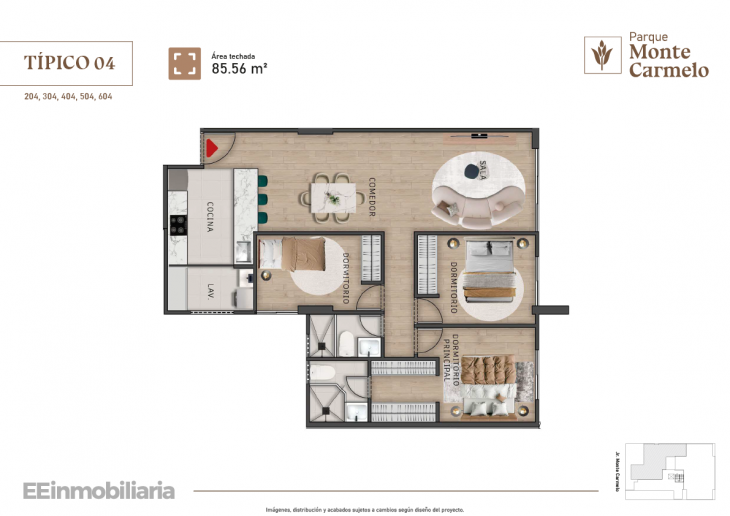 Plano del modelo Típico 4 del proyecto Parque Monte Carmelo en Santiago De Surco