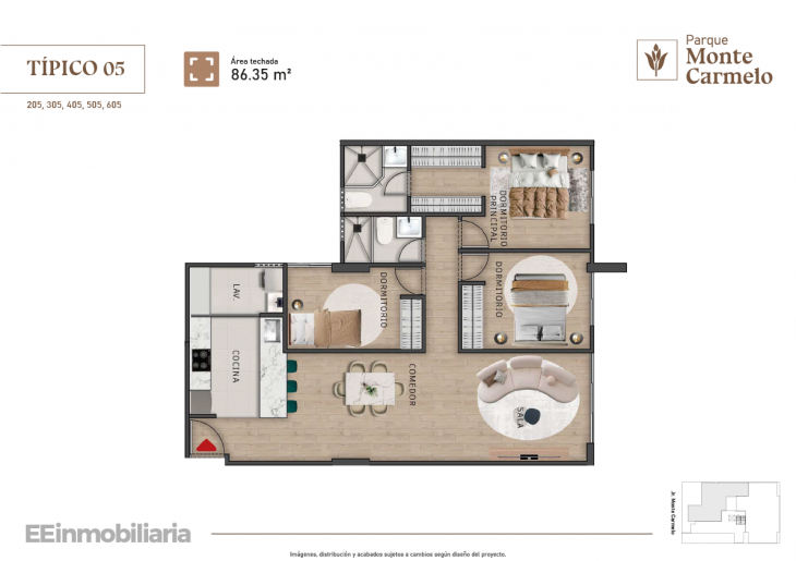 Plano del modelo Típico 5 del proyecto Parque Monte Carmelo en Santiago De Surco