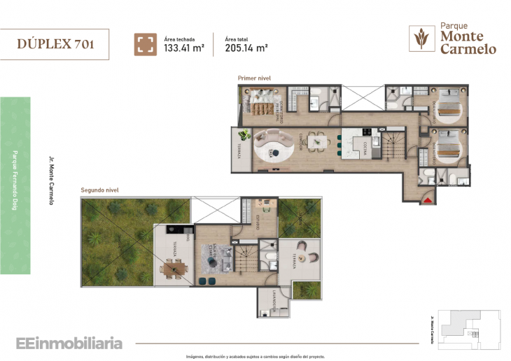 Plano del modelo Dúplex 701 del proyecto Parque Monte Carmelo en Santiago De Surco