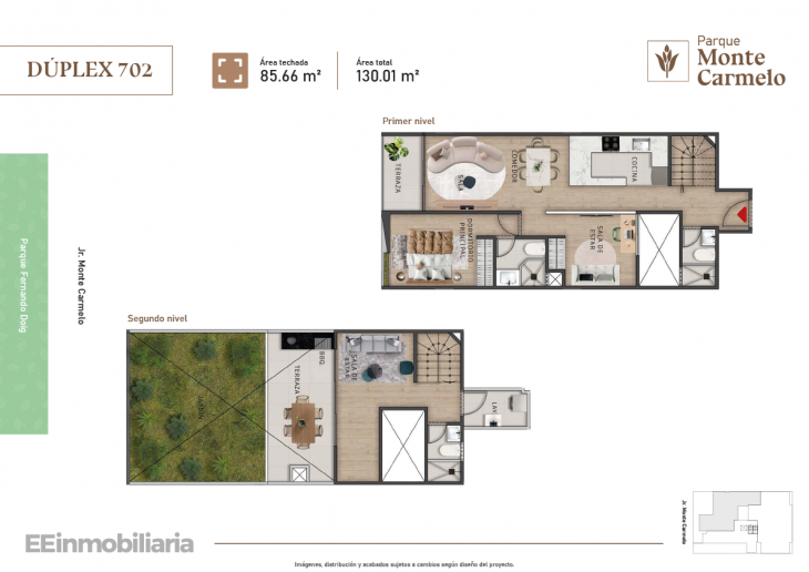 Plano del modelo Dúplex 702 del proyecto Parque Monte Carmelo en Santiago De Surco