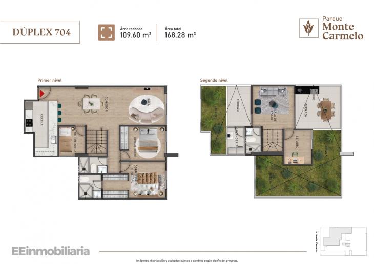 Plano del modelo Dúplex 704 del proyecto Parque Monte Carmelo en Santiago De Surco