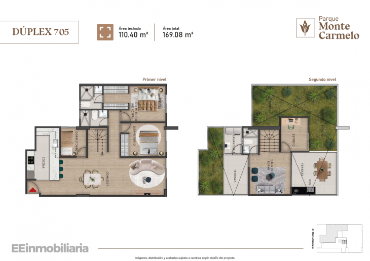 Plano del modelo Dúplex 705 del proyecto Parque Monte Carmelo en Santiago De Surco