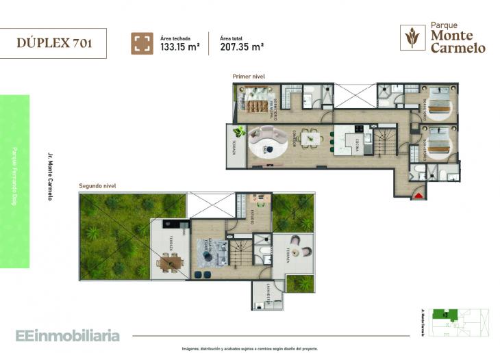 Plano del modelo Dúplex 701 del proyecto Parque Monte Carmelo en Santiago De Surco