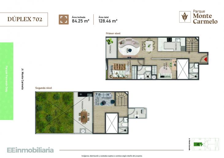 Plano del modelo Dúplex 702 del proyecto Parque Monte Carmelo en Santiago De Surco