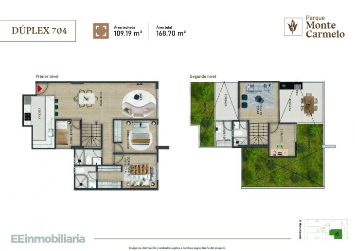 Plano del modelo Dúplex 704 del proyecto Parque Monte Carmelo en Santiago De Surco
