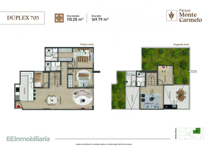 Plano del modelo Dúplex 705 del proyecto Parque Monte Carmelo en Santiago De Surco