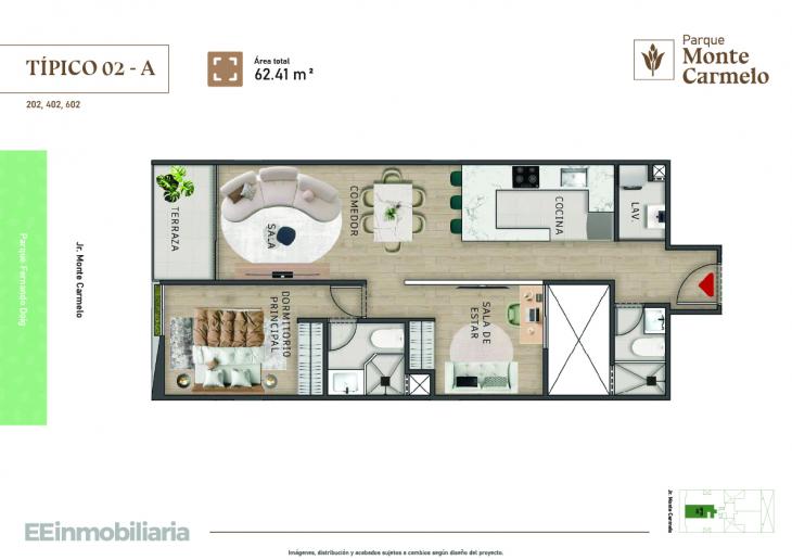Plano del modelo Típico 2-A del proyecto Parque Monte Carmelo en Santiago De Surco