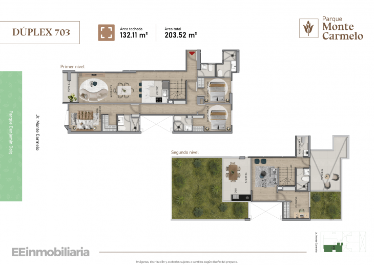 Plano del modelo Dúplex 703 del proyecto Parque Monte Carmelo en Santiago De Surco