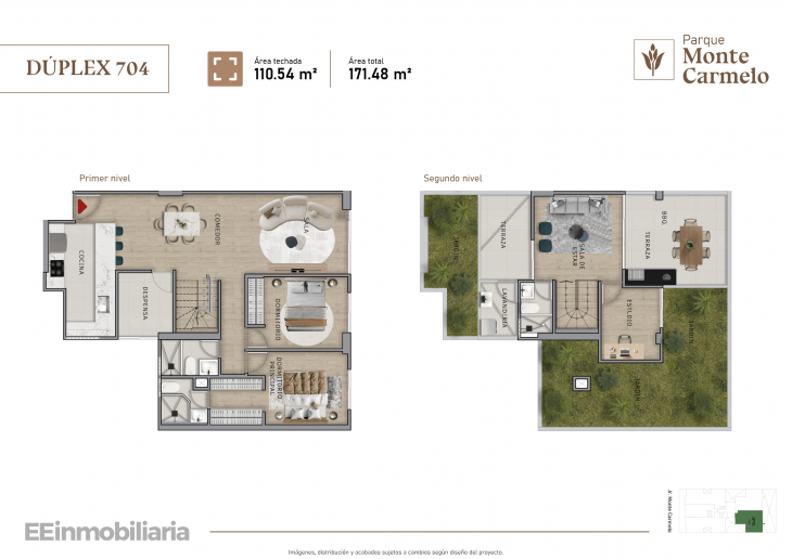 Plano del modelo Dúplex 704 del proyecto Parque Monte Carmelo en Santiago De Surco