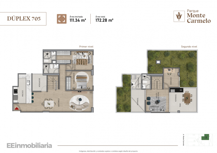 Plano del modelo Dúplex 705 del proyecto Parque Monte Carmelo en Santiago De Surco