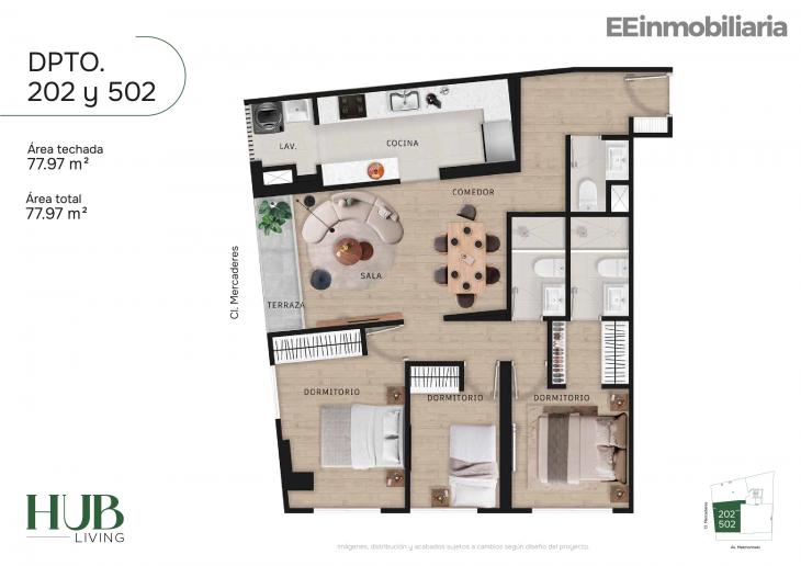 Plano del modelo Tipo 2-A del proyecto Hub living en Santiago De Surco