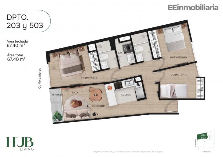 Plano del modelo Tipo 3-A del proyecto Hub living en Santiago De Surco