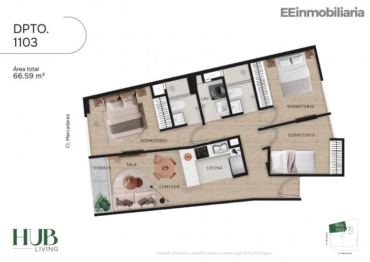 Plano del modelo Dpto. 1103 del proyecto Hub living en Santiago De Surco