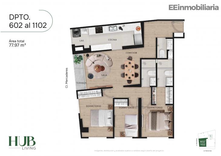 Plano del modelo Tipo 2-B del proyecto Hub living en Santiago De Surco