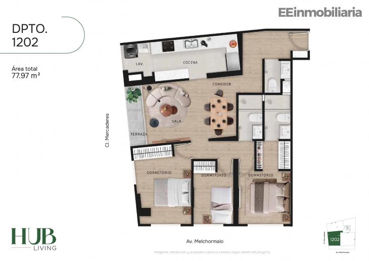 Plano del modelo Dpto. 1202 del proyecto Hub living en Santiago De Surco