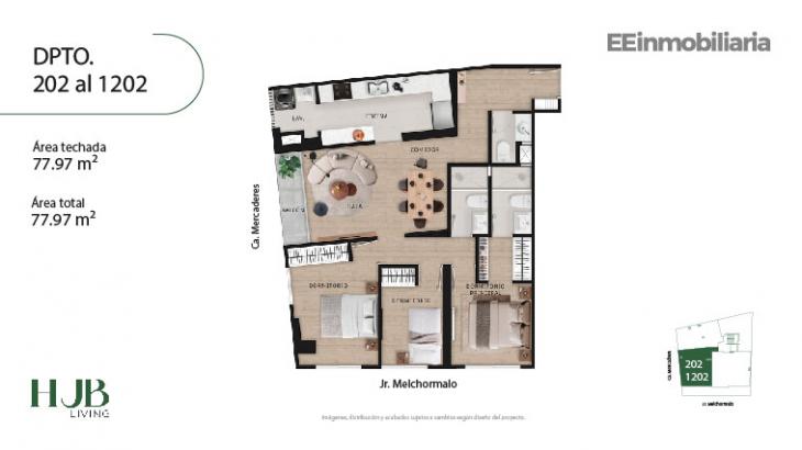 Plano del modelo Tipo 2-B del proyecto Hub living en Santiago De Surco