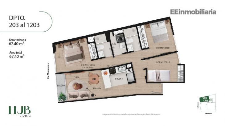 Plano del modelo Tipo 3-B del proyecto Hub living en Santiago De Surco
