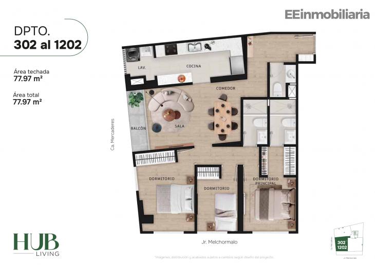 Plano del modelo Tipo 2-A del proyecto Hub living en Santiago De Surco