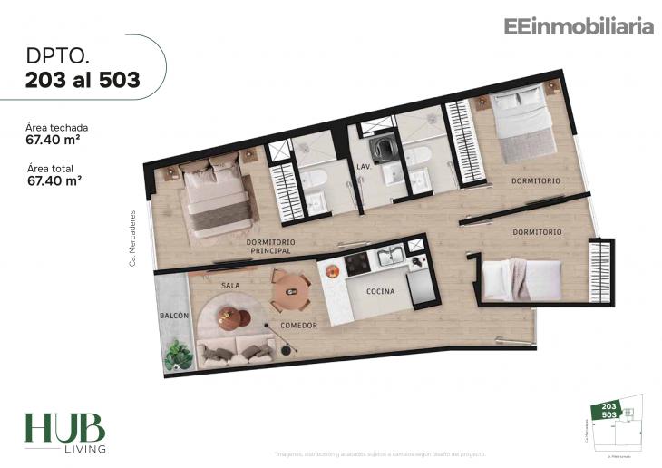 Plano del modelo Tipo 3-A del proyecto Hub living en Santiago De Surco