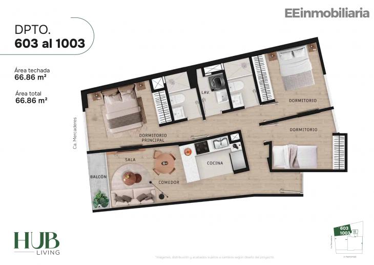 Plano del modelo Tipo 3-B del proyecto Hub living en Santiago De Surco