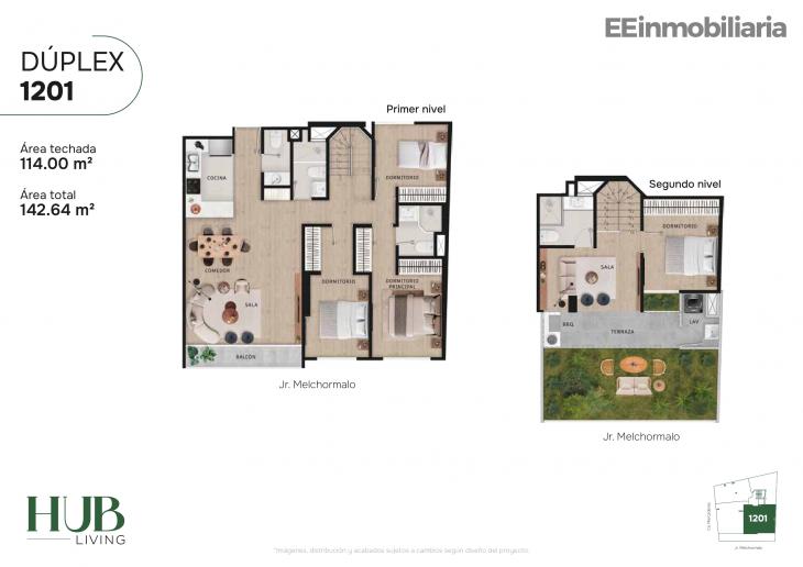 Plano del modelo Dúplex 1201 del proyecto Hub living en Santiago De Surco