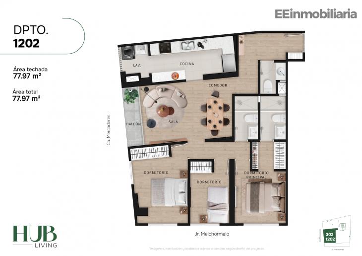 Plano del modelo Dpto. 1202 del proyecto Hub living en Santiago De Surco