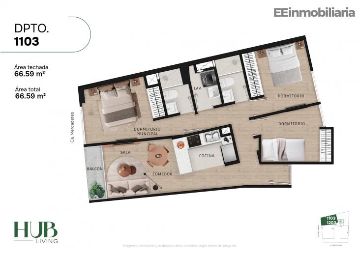 Plano del modelo Dpto. 1103 del proyecto Hub living en Santiago De Surco