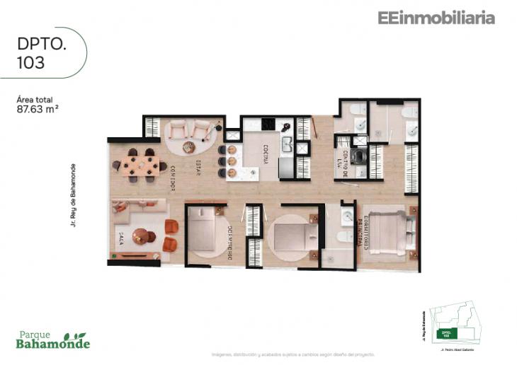 Plano del modelo Dpto. 103 del proyecto Parque Bahamonde en Santiago De Surco