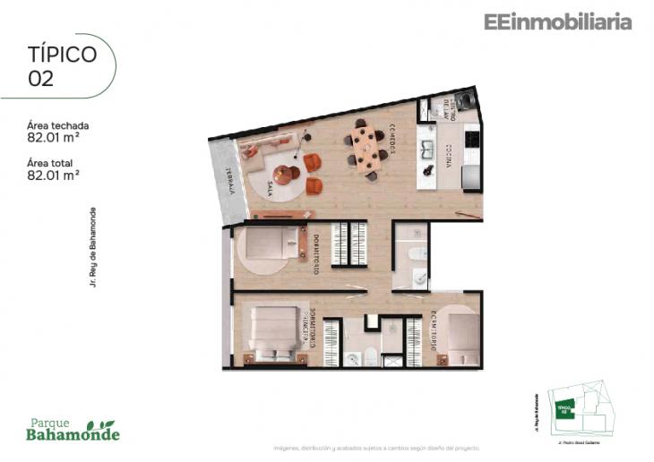 Plano del modelo Típico 2 del proyecto Parque Bahamonde en Santiago De Surco