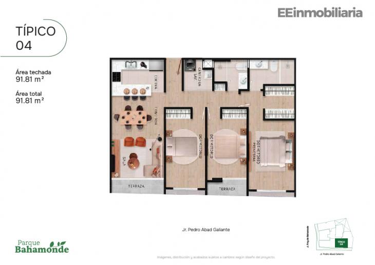 Plano del modelo Típico 4 del proyecto Parque Bahamonde en Santiago De Surco