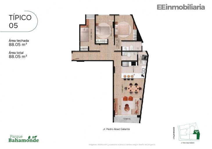 Plano del modelo Típico 5 del proyecto Parque Bahamonde en Santiago De Surco
