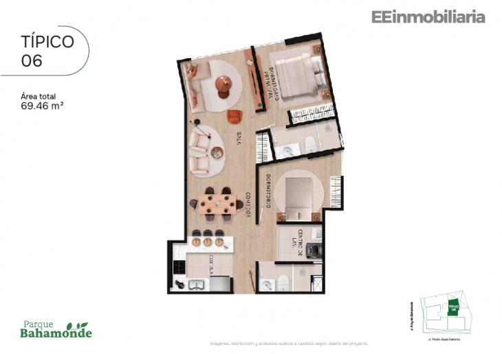 Plano del modelo Típico 6 del proyecto Parque Bahamonde en Santiago De Surco