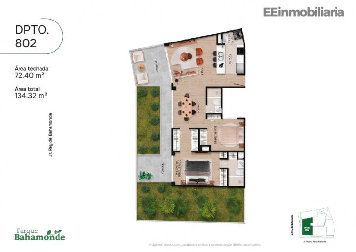 Plano del modelo Dpto. 802 del proyecto Parque Bahamonde en Santiago De Surco