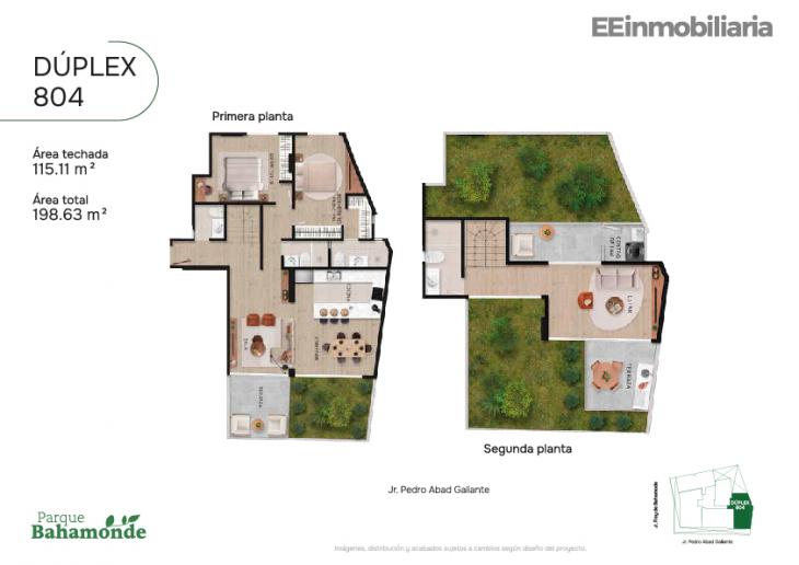 Plano del modelo Dúplex 804 del proyecto Parque Bahamonde en Santiago De Surco