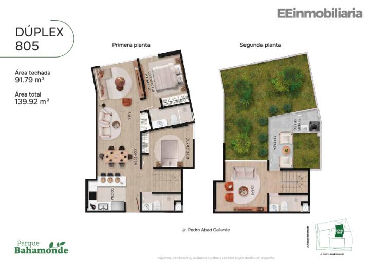 Plano del modelo Dúplex 805 del proyecto Parque Bahamonde en Santiago De Surco