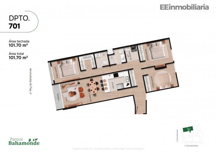 Plano del modelo Dpto. 701 del proyecto Parque Bahamonde en Santiago De Surco