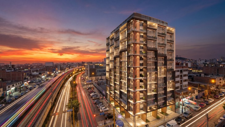 Fachada principal del proyecto Nova Living en Santiago De Surco